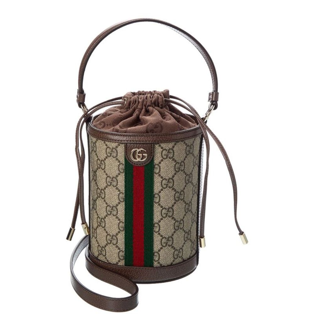 Gucci Ophidia Mini Gg Supreme Canvas & Leather Bucket Bag, Brown